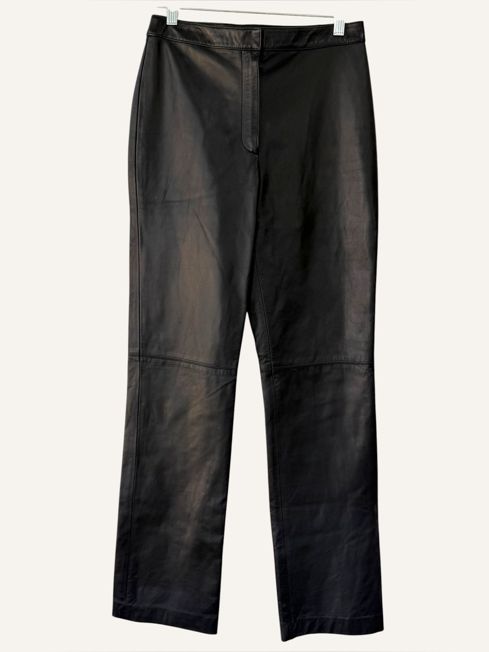 Vintage AK2 Anne Klein Black 90s Straight-Leg Genuine Leather Pants S 4